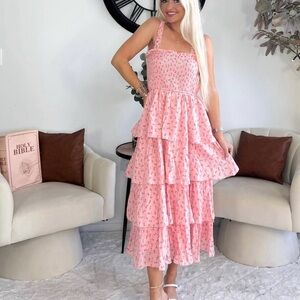 Pink Tiered Floral Dress